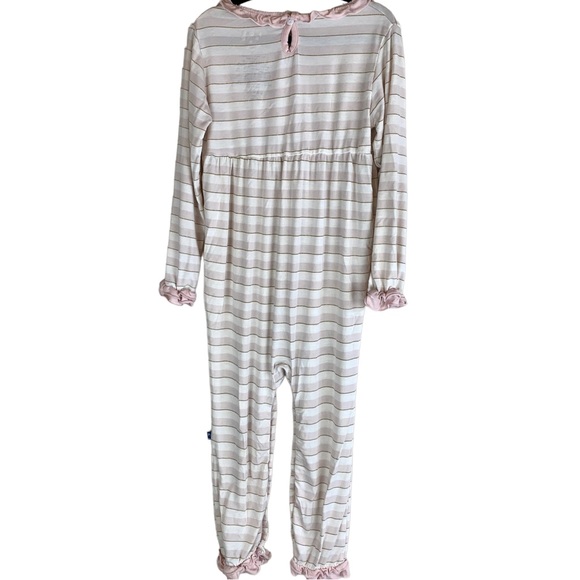 Kickee Pants Girls One Piece Bamboo Sleeper Pajamas Pink Striped Ruffle - Picture 10 of 10